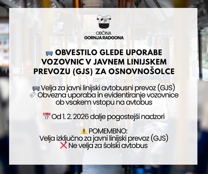 Obvestilo o uporabi vozovnic v javnem linijskem prevozu (GJS) za osnovnošolce