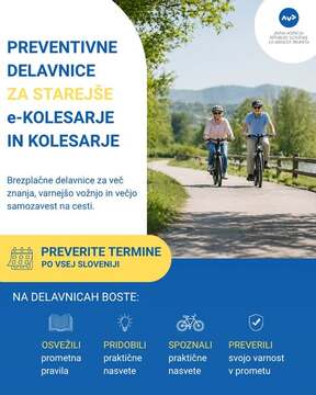 Brezplačne preventivne delavnice za starejše e-kolesarje in kolesarje 