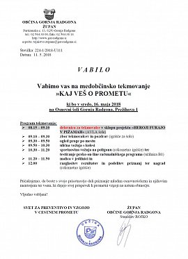 VABILO - program tekmovanja Kaj veš o prometu-16.05.2018